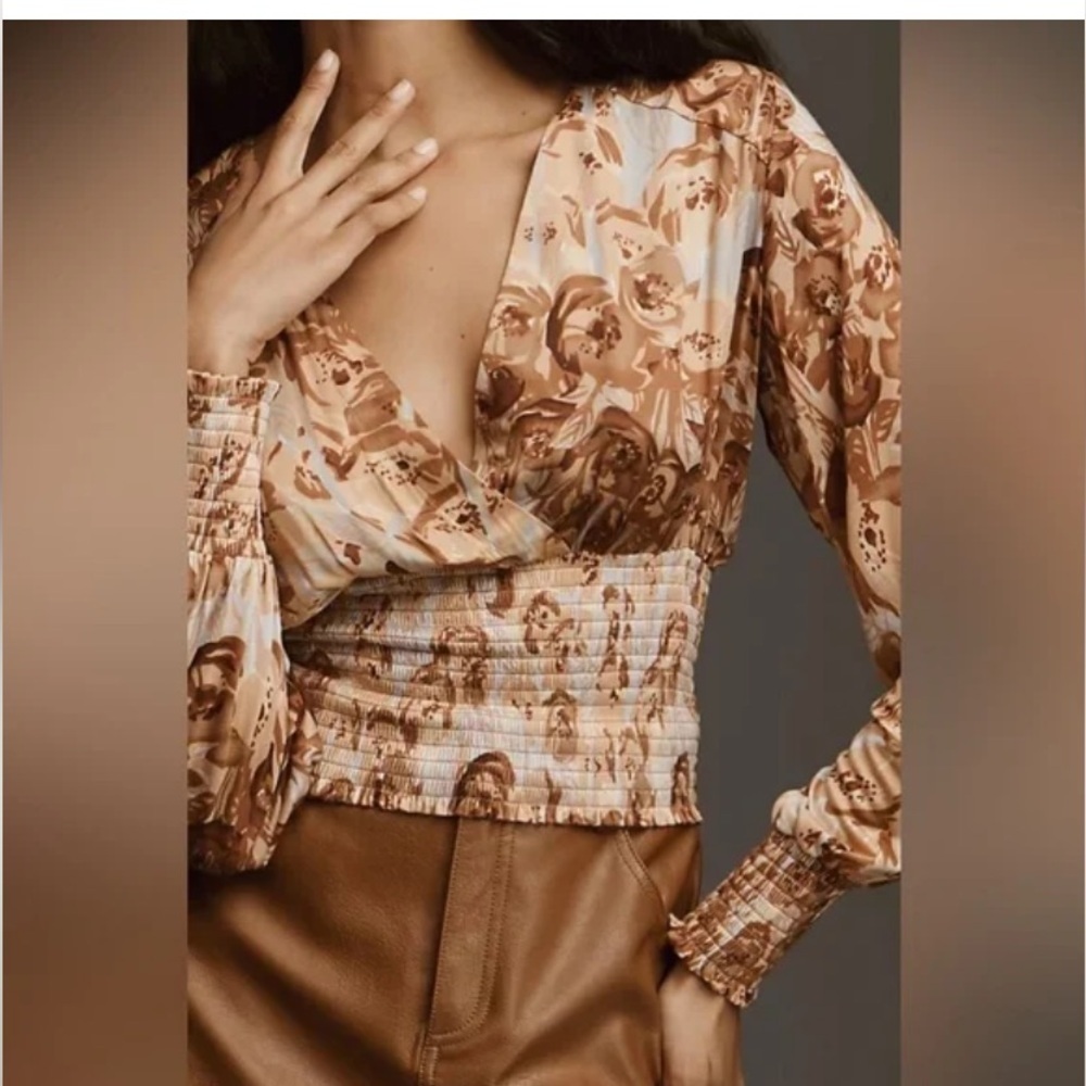 Anthropologie Valentina Floral Smocked Top Blouse Medium - Picture 2 of 9